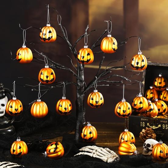 12Pcs Pumpkin Pendants Halloween Tree Decorations Waterproof Easy To Install Outdoor Indoor Reusable Hanging Ornaments