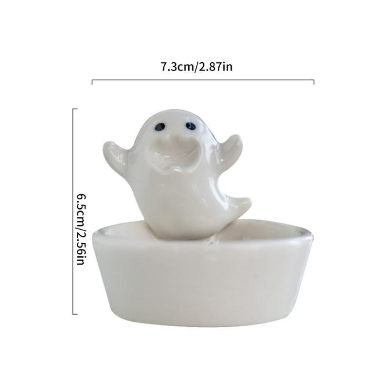 Ceramics Cartoon White Ghostly Figurine Candle Holders Halloween Tealight Holders Candlestick Table Decors for Festivals