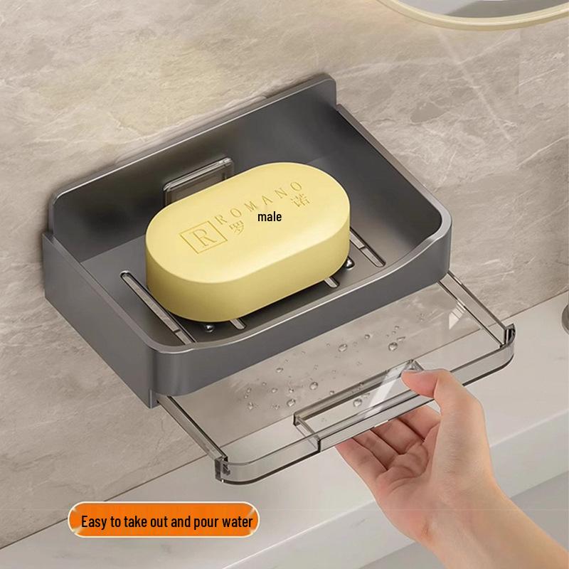 Wall-Mounted Double-Layer Soap Dish with Drainage – Punch-Free Bathroom Rack