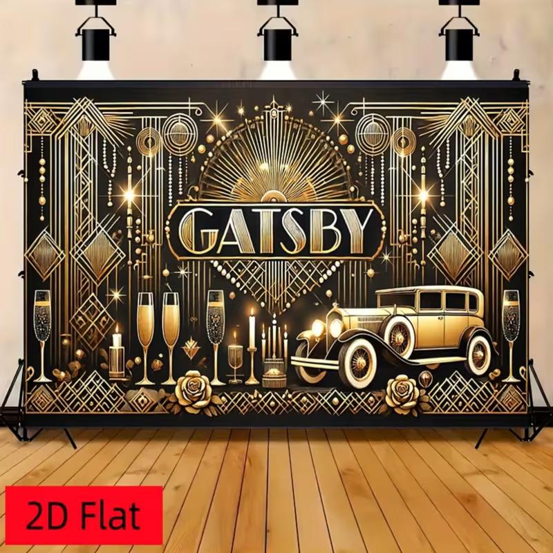 

2D Luxe Black Gold Gatsby Art Deco Backdrop Roaring 20s Party Background 47.2x31.5inch/120*80cm