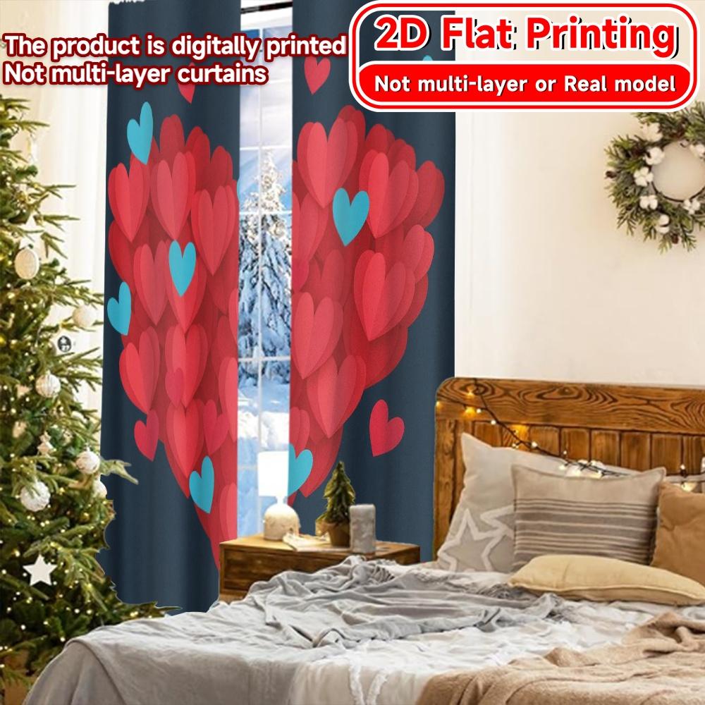 2D Flat Printing  2pcs Heart Bloom Popular Creative Curtains Semi-Sheer Curtains Decorations For Home Decorative for Living Room
