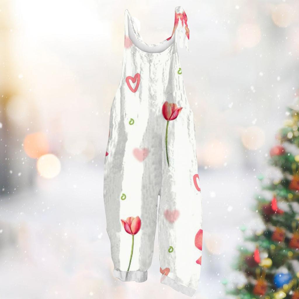 Damen Jumpsuit Karneval Print Lässig Locker Vintage Schulterträger Baumwolle Leinen