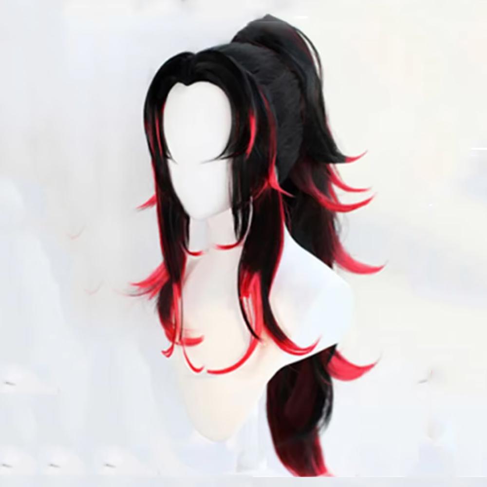 HAIRJOY Capelli Sintetici KNY Kokushibo Lunga Liscia Coda di Cavallo Rosso Nero Parrucca Cosplay Parrucche per Feste Parrucche di Halloween