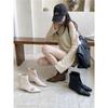 2025 New Pointed Belt Buckle Thick Heel Short Boots Women's European and American Style High Heel Rear Zipper Soft Leather Thin Short Boots
