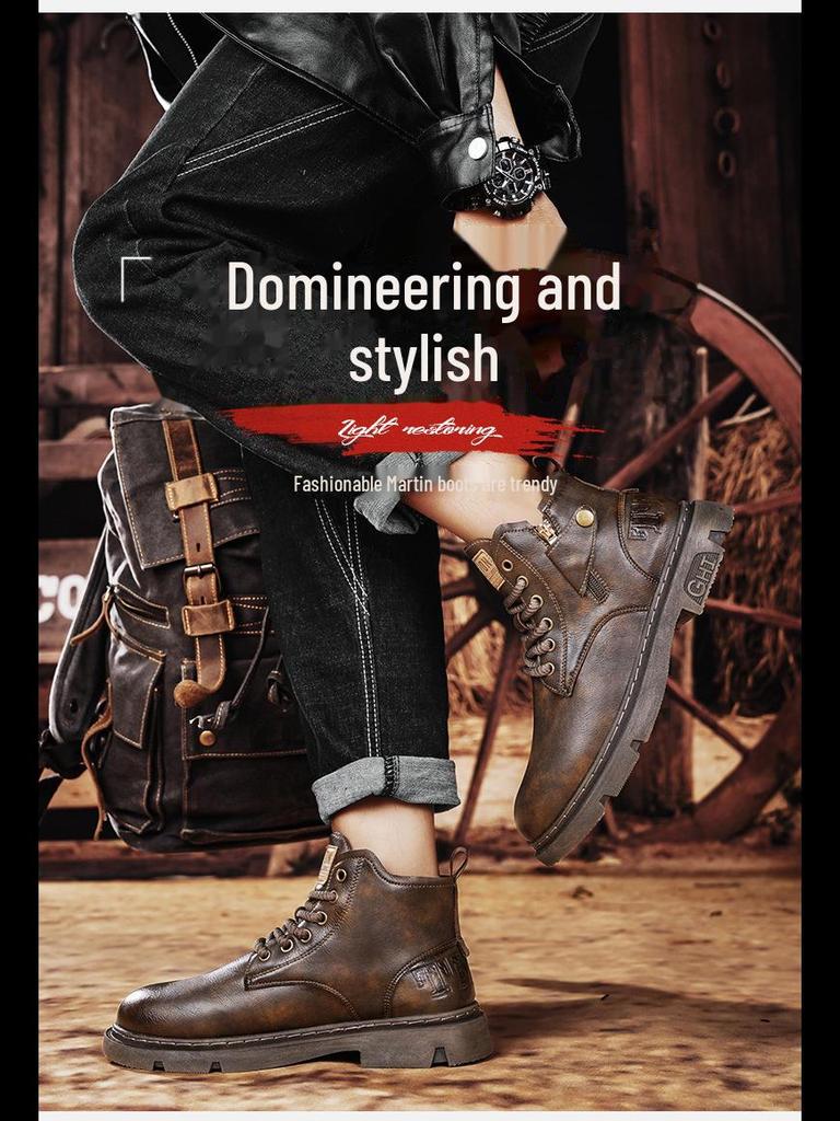 Men's 2023 Retro Trend Martin Boots - British Style, Non-Slip, Waterproof, Practical Short Work Boots