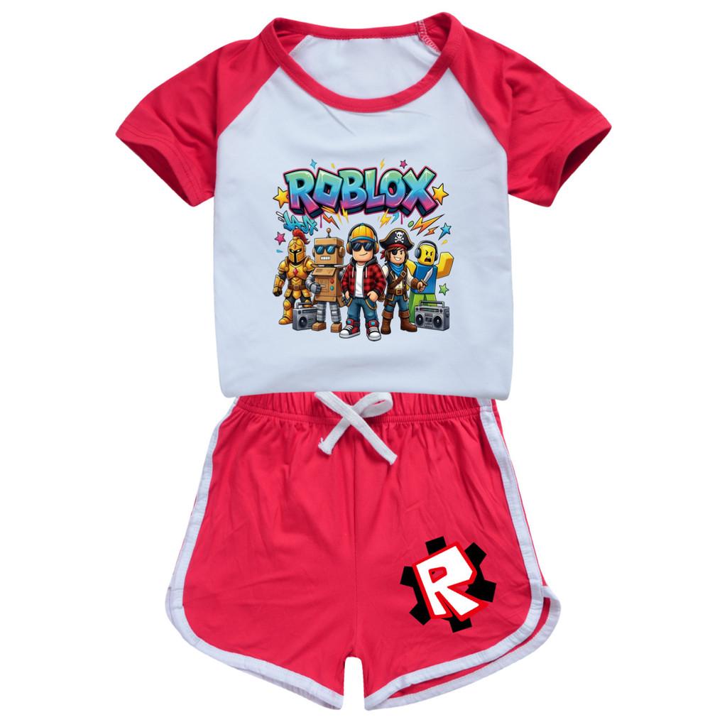5574 2pcs/set Kids Boys Girls Roblox Print T-shirt Pants Tracksuit Clothes Set 100cm красный