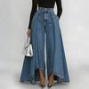 High Waist Wide Leg Jeans für Damen Lockerer Schnitt Lässige Jeans mit Verlängertem Ausgestelltem Überlager-Panel Stilvolles Bequemes Design