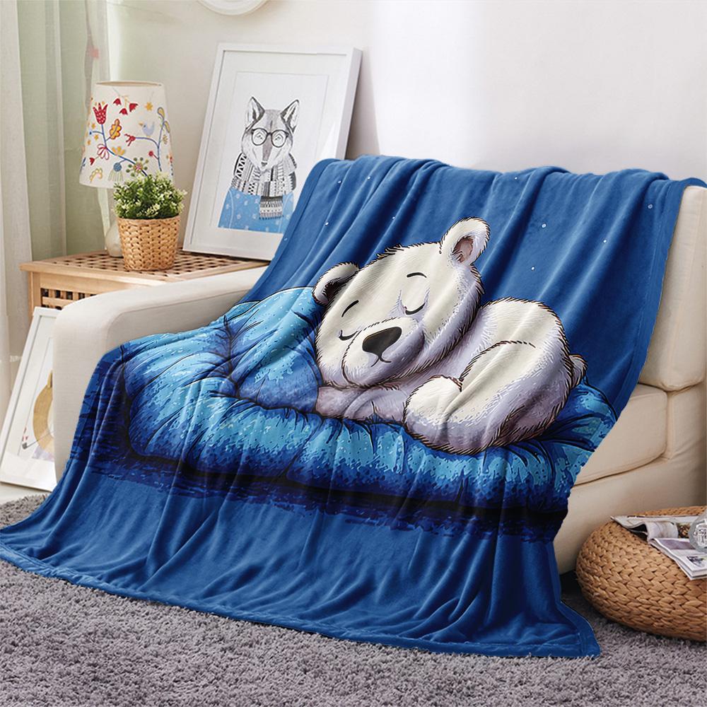 Polar Bear Print Flannel Blanket, High quality Comfortable for All Seasons, Home Decor, Warmth and Comfort, Perfect for Christmas Gifts