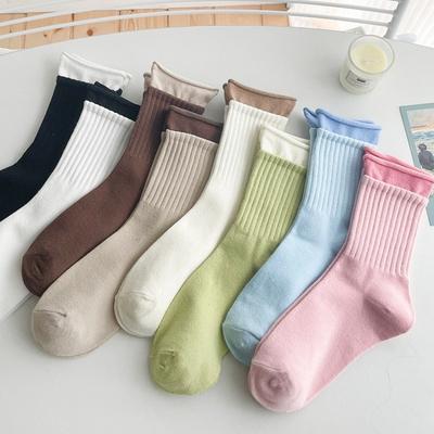 5 Paar Damen Herbst Patchwork Doppel-Bonbonfarbe Mittelschaftsocken