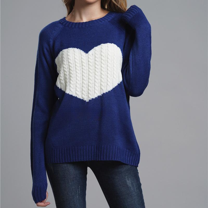 IHUASU Women's Autumn and Winter Loose Pullover O-Neck Knitwear Love Fashion Sweater