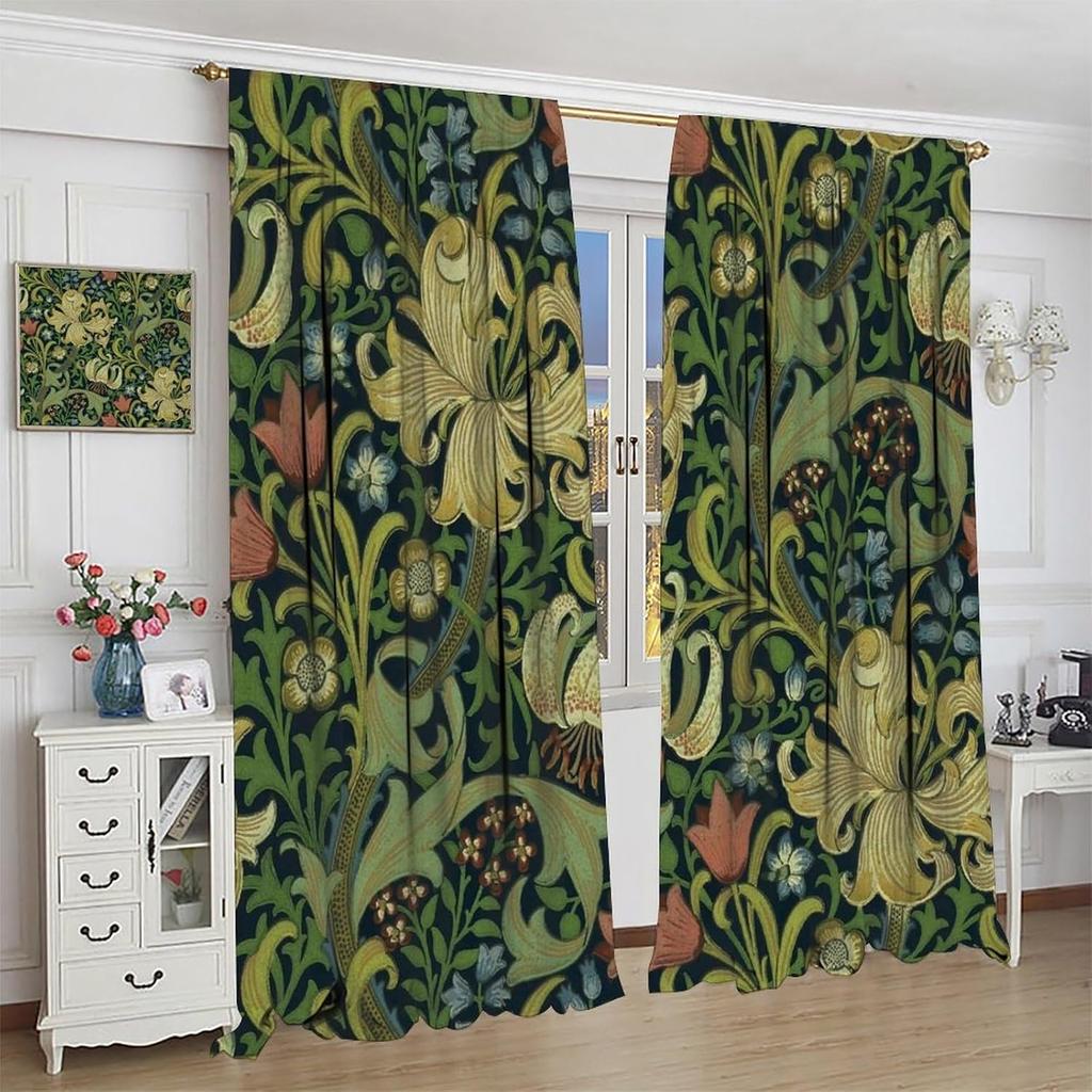 Cortinas Blackout Florais Vintage William Morris   Cortinas de Janela com Flores Rústicas Boho William Morris   para Sala de Estar Quarto 42" L
