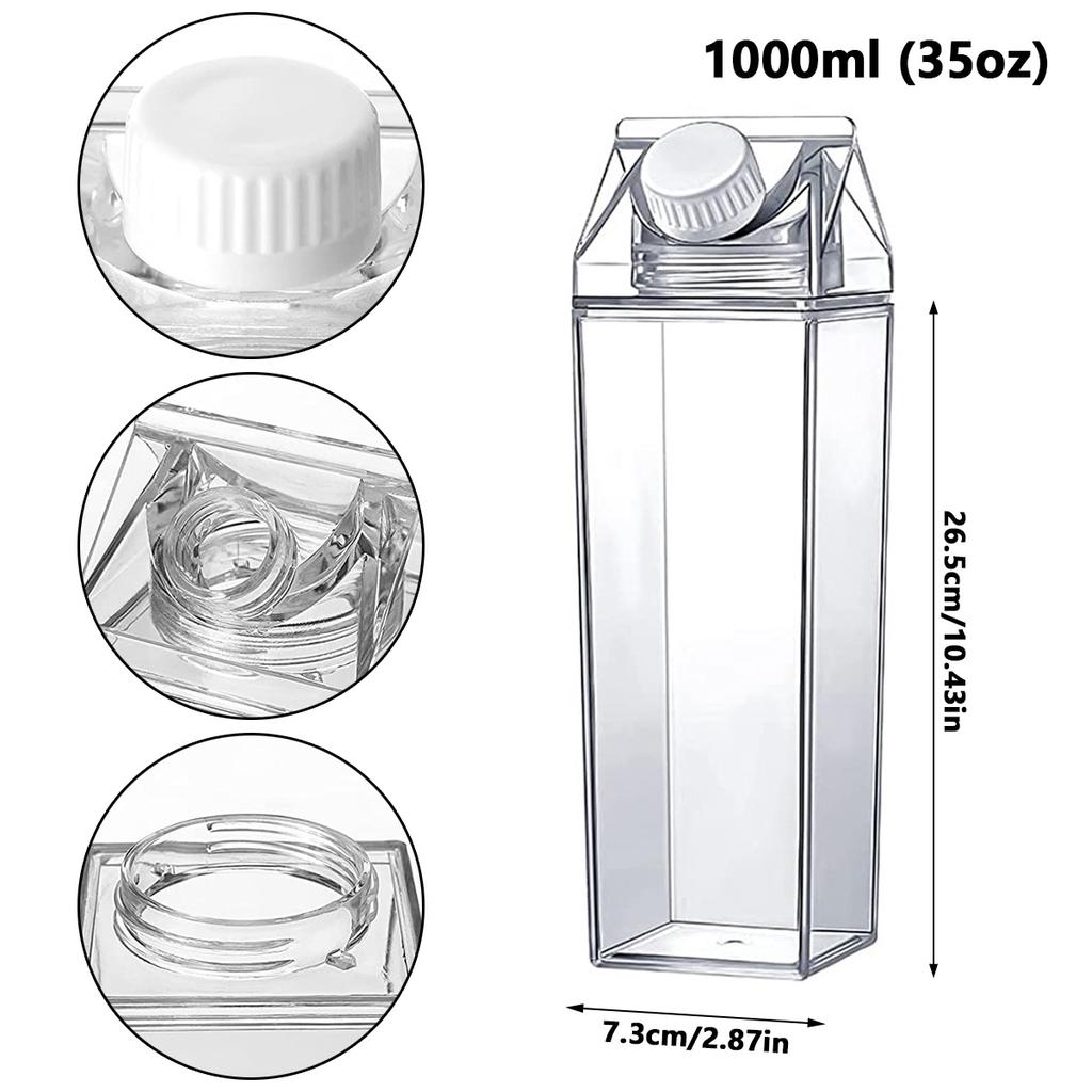 500/1000ML Clear Milk Carton Box Transparent Water Gym Bottle Reusable Juice Sport Leakproof Cup Drinking Outdoor Camping 2025