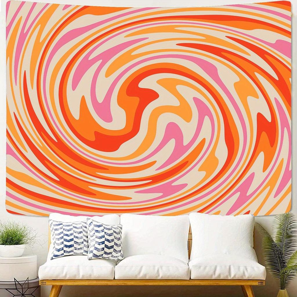 Retro Psychedelic Swirl Tapestry 70s Groovy Orange Pink Spiral Wall Hanging Abstract Boho Art for Living Room Decor