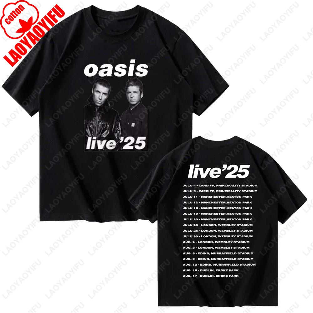 

Oasis Live 2025 UK Tour Graphic T Shirts Woman Man Concert Dates Park Wembley Cotton T-shirt Fashion Vintage Hip-hop Clothing 4XL