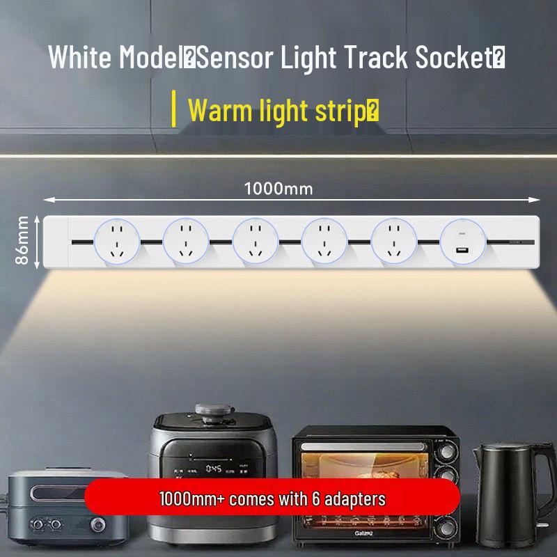 Movable Sliding Track Power Strip with Sensor Light for Kitchen & Dining Room