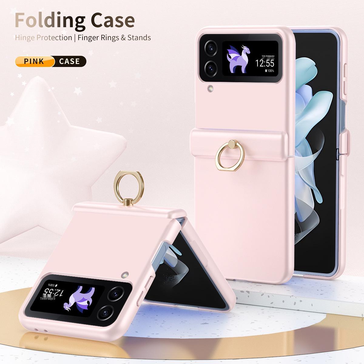 

Samsung ZFlip3/4 Electroplated Full-Coverage Drop-Proof Case with Hinge Ring Holder SM-ZFLIP 4/3 without screen protector розовый
