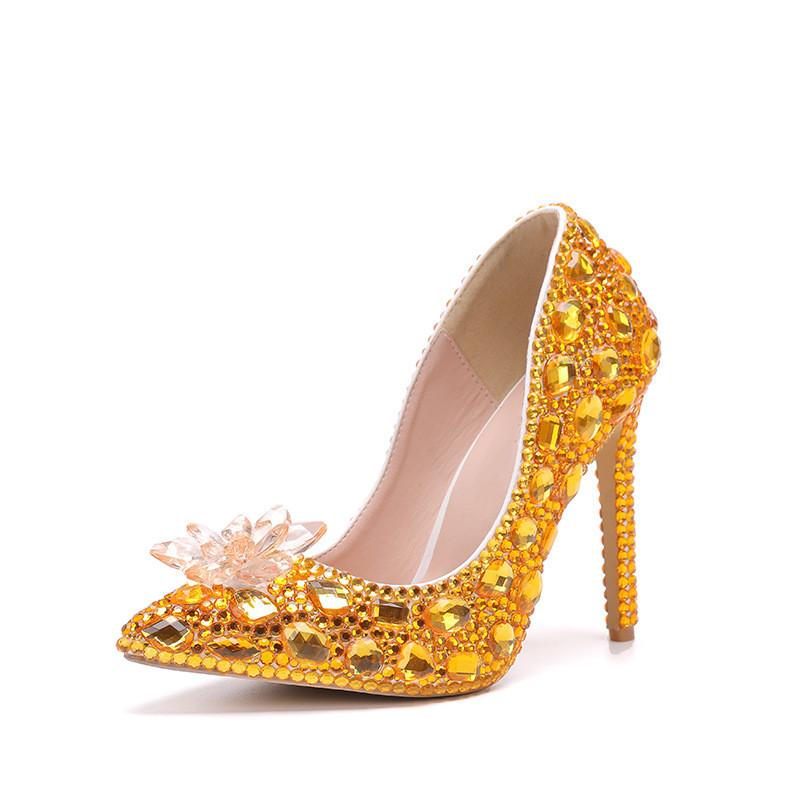 Fashion Luxury Handmade Full Diamonds Rhinestones Women Pumps Fashion Crystal Flowers Stiletto High Heels Lady Banquet Wedding Shones