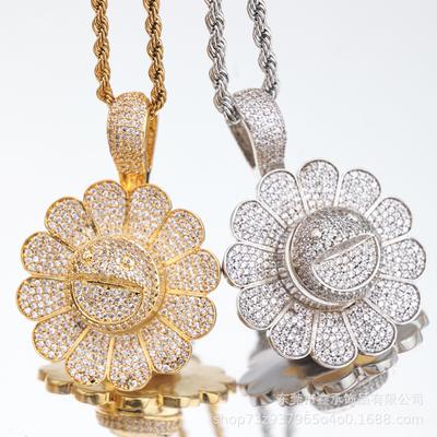 European & American Hip-hop Zircon Sunflower Rotating Pendant - High-end Christmas Accessory