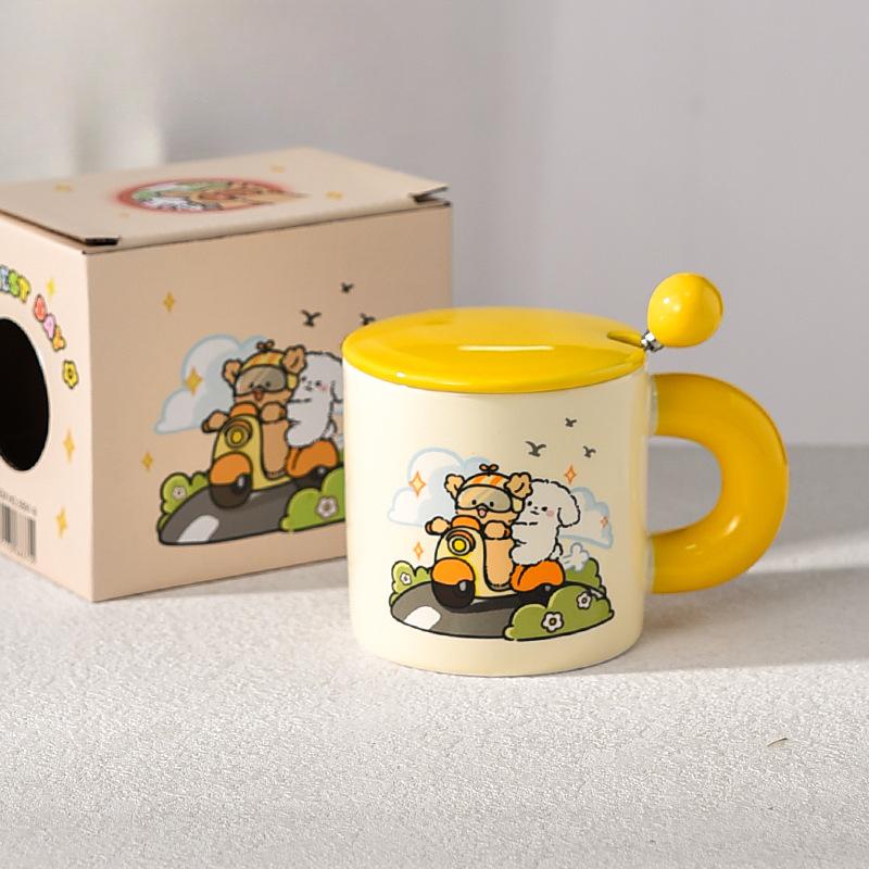 

Милая кружка для пары щенков с крышкой и ложкой для детской домашней питьевой чашки керамическая для девочек с высокой внешностью 400ml