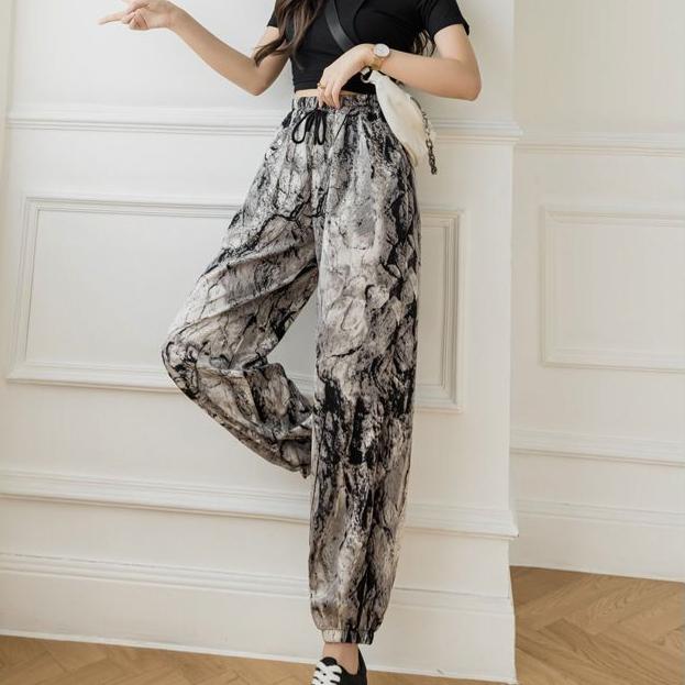 Summer Women's Printed Harem Pants Thin and Loose Ankle Pants Corset Bloomers