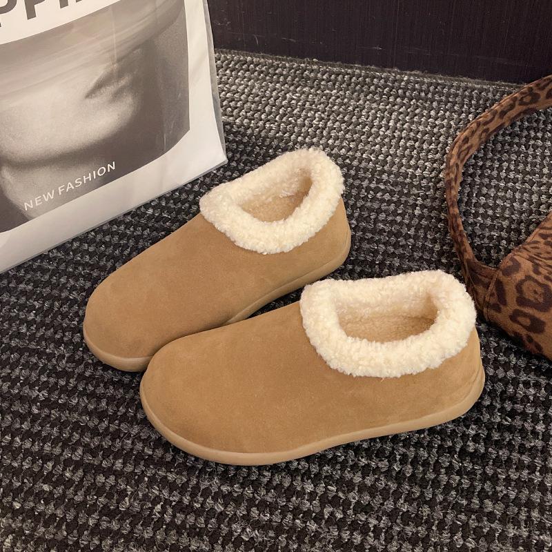 Gentle fairy wind one-word button Mao Mao shoes, new comfortable flat-bottomed velvet with skirt in autumn and winter 2025, single shoes for women