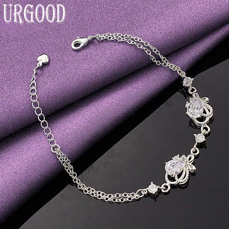 

925 стерлингового серебра сердце AAA циркон браслет для женщин свадебные украшения шарм 20cm