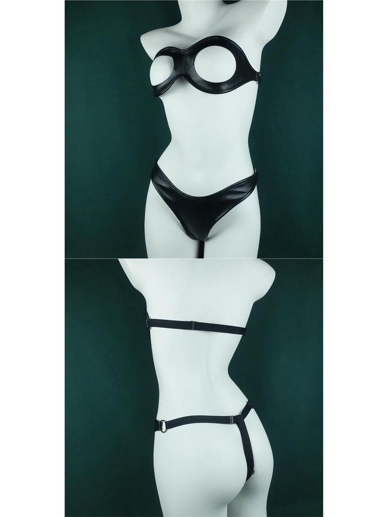 Plus Size PU Leather Lingerie with Exposed Chest Design