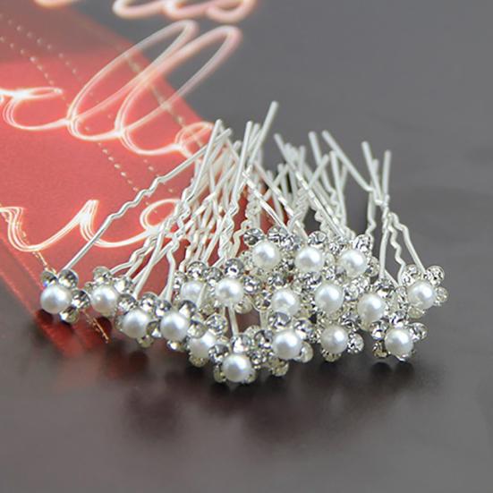 20Pcs Wedding Bridal U Hairpins Imitation Pearl Flower Rhinestone Hair Pins
