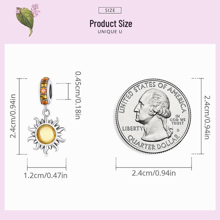 Everlove Minimalist Sun & Stars Sterling Silver Bracelet with Gold Glass and Zircon Charms - SCC2210