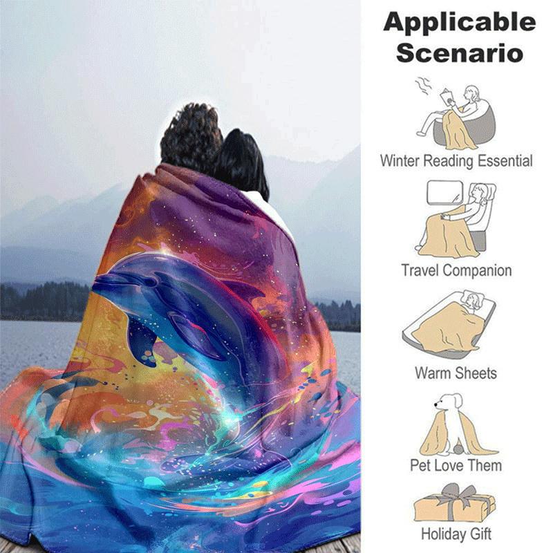 1 Stück Leichtgewichtige Flanelldecke mit Delfin-Aufdruck, Bequeme und Warme Decke, für Camping Sofa Bett und Couch Büro, Geschenk