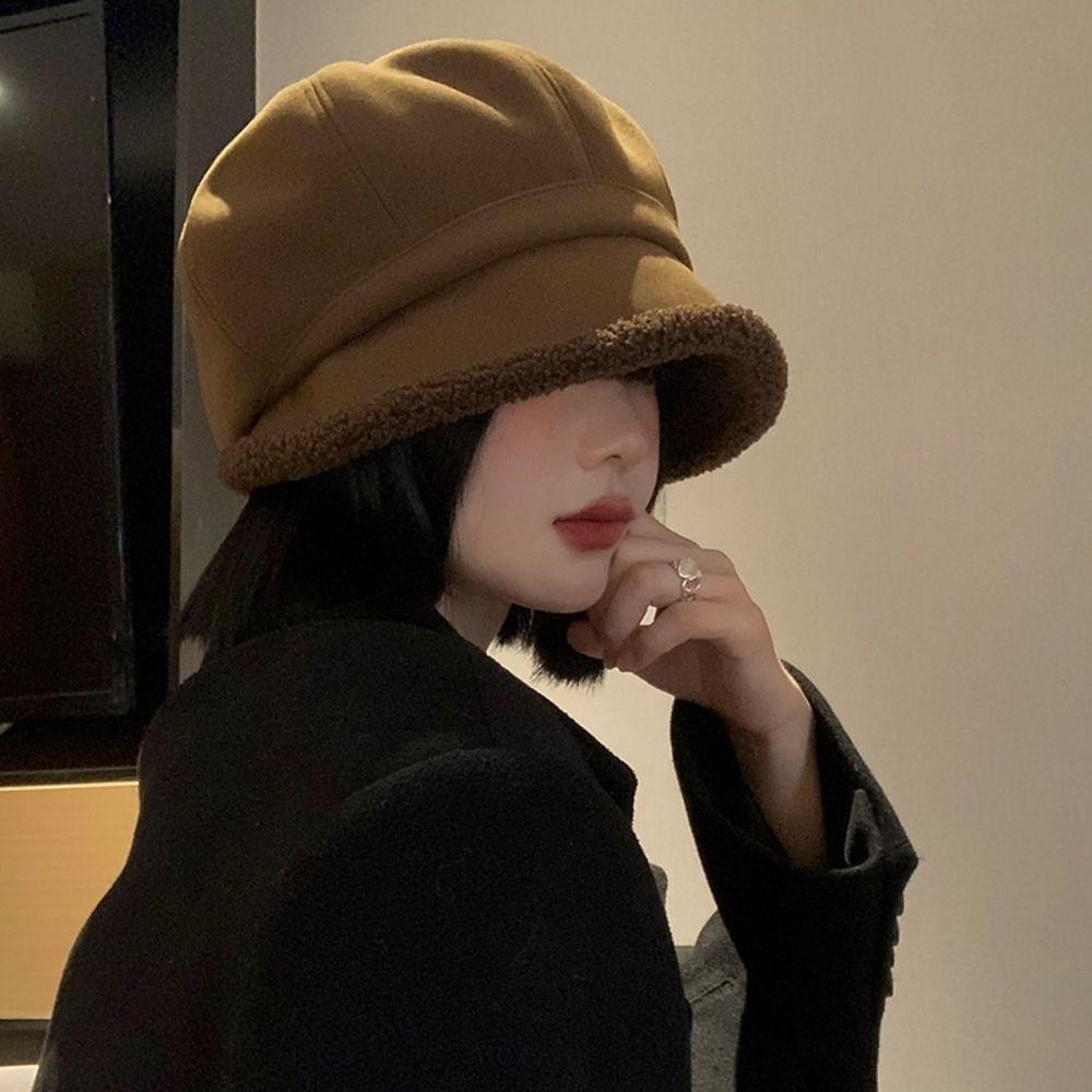Harajuku Painter Hat Thickened Plush Octagonal Cap Personality Suede Beret Hat Ladies