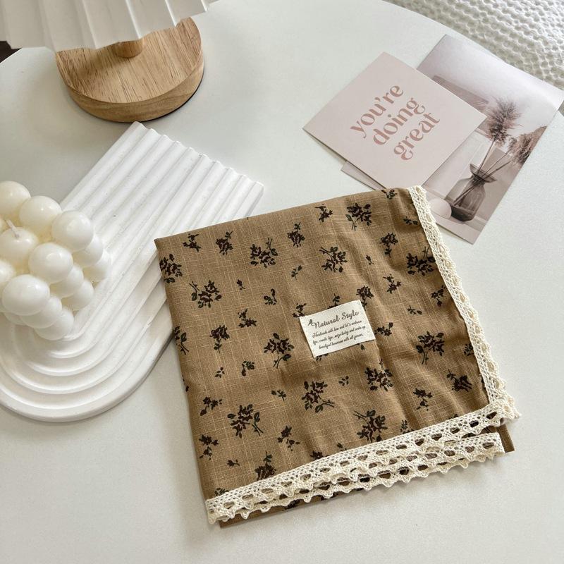 60CM Floral Small Square Scarf Women's Korean-Style Artistic Small Scarf Decorative Cotton Scarf Hair Band Square Hijab