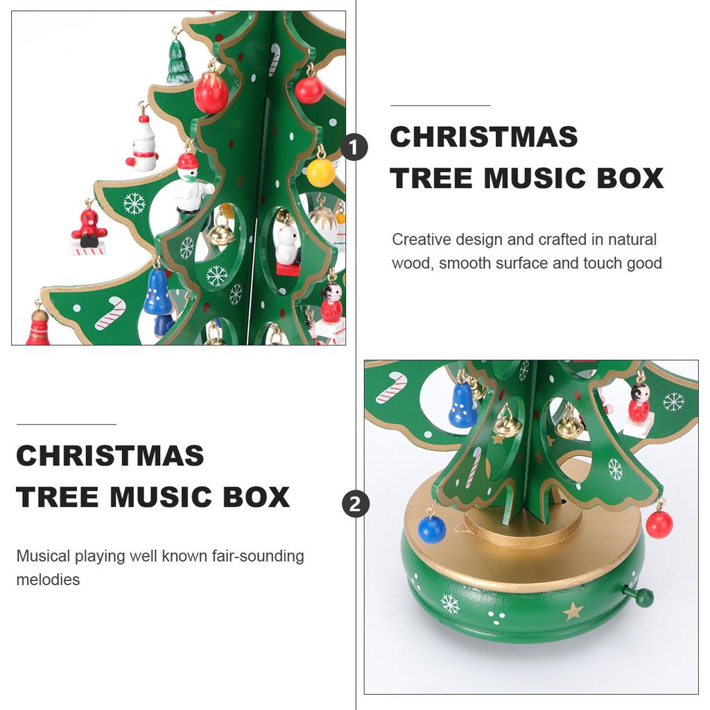 Christmas Tree Music Box Green Wooden Miniature Handcrafted Melody Decorative Item for Bedroom Living Room Use