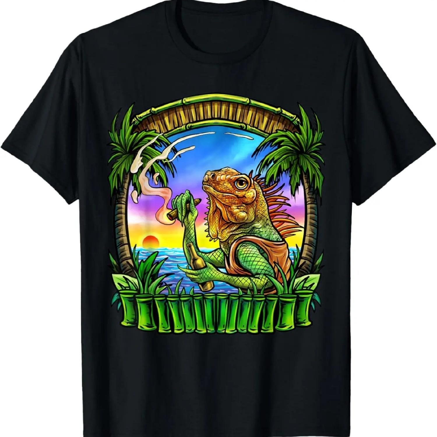 Iguana Lizard Beer Bottle Smoking Cigar Tropical Vacation T-Shirt XXXXXL разноцветный