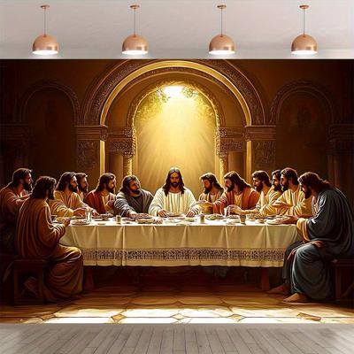 1 Last Supper Background Cloth - Large Table Scene, Jesus and His Disciples, Realistic Religious Wall Decoration