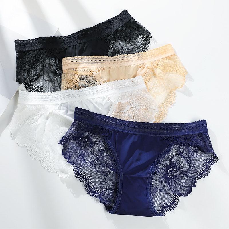 4 шт./компл. сексуальные кружевные трусики с низкой посадкой, шелковые женские хлопковые сексуальные прозрачные трусы M