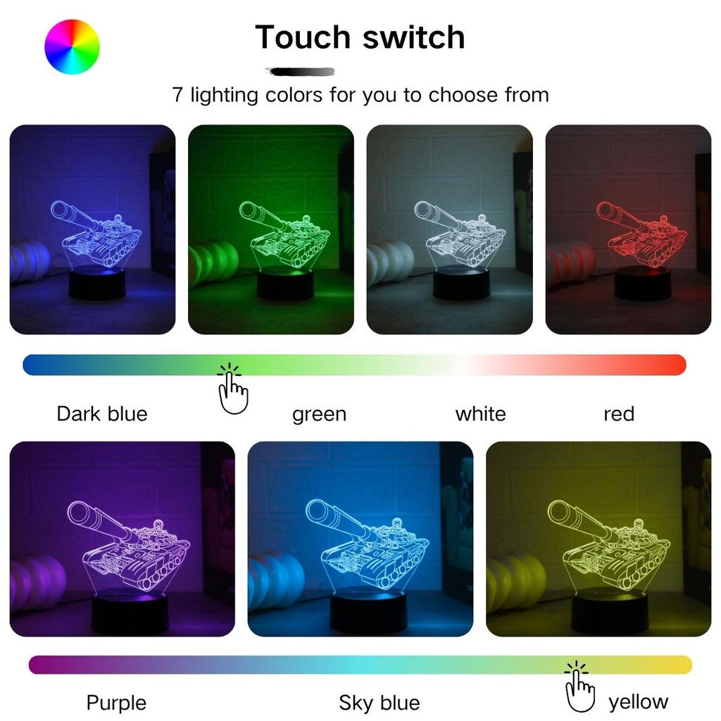 Modern Geometry 3D Tank Night Light USB Powered Touch Control Seven Color Gradient, Suitable for Desktop and Bedroom Decoration