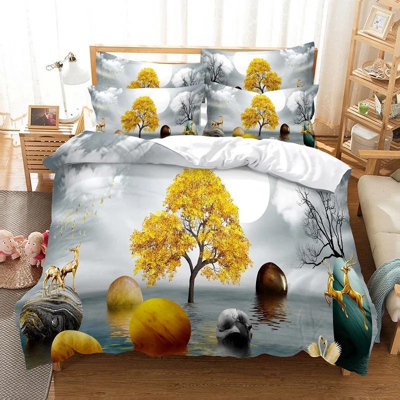 Romantic White Tree Duvet Cover Set Fashion Youth Bedding Set Linen Queen Size Bed Comforter Cover Set Boy Girls Bedding Set