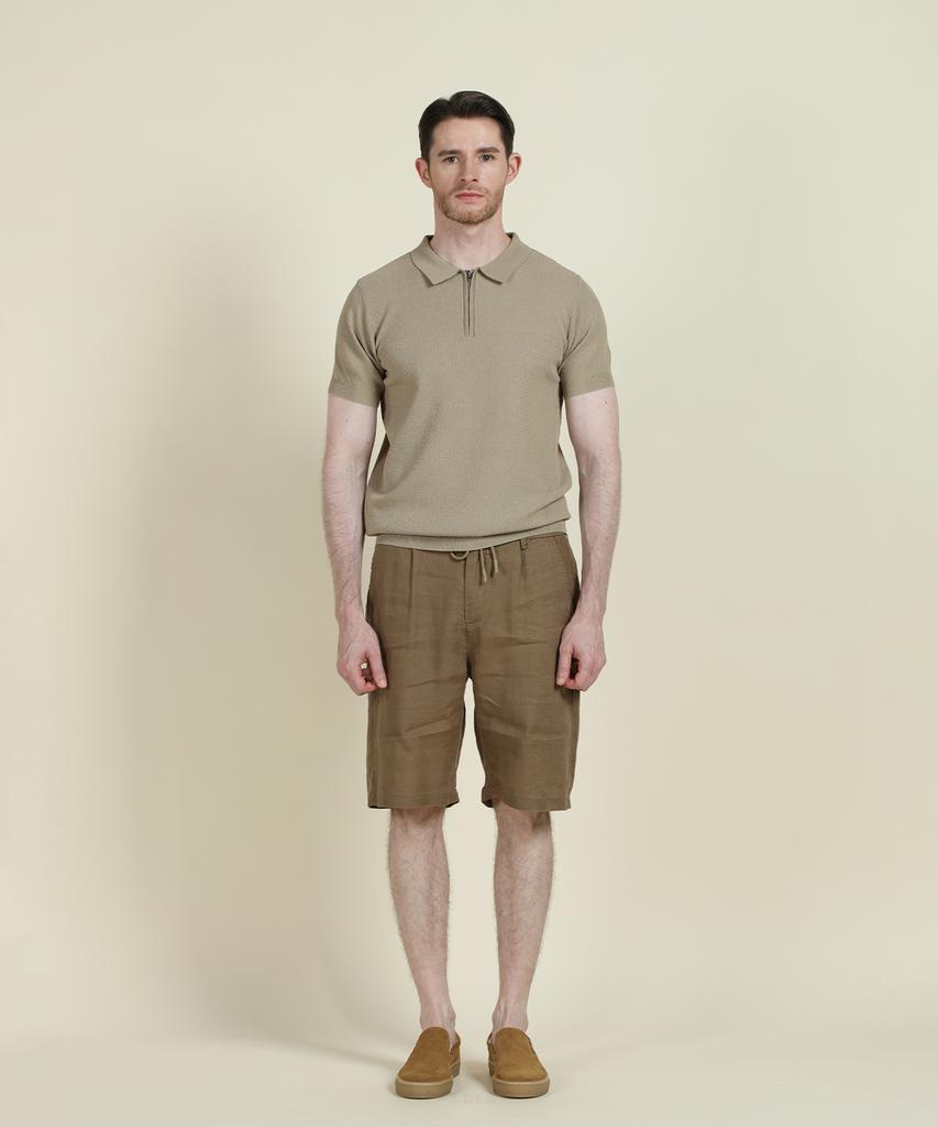 PANICALE Beige Short-Sleeve Zip-Up Polo Knit
