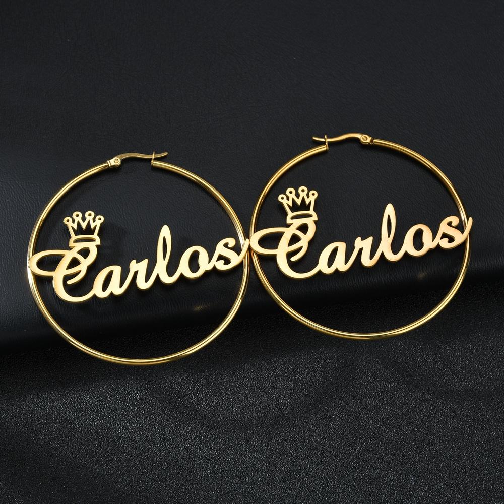 Atoztide High Quality Personalized Stainless Steel Letter For Women Custom Name Diameter 50mm Cricle Earrings Party Jewelry