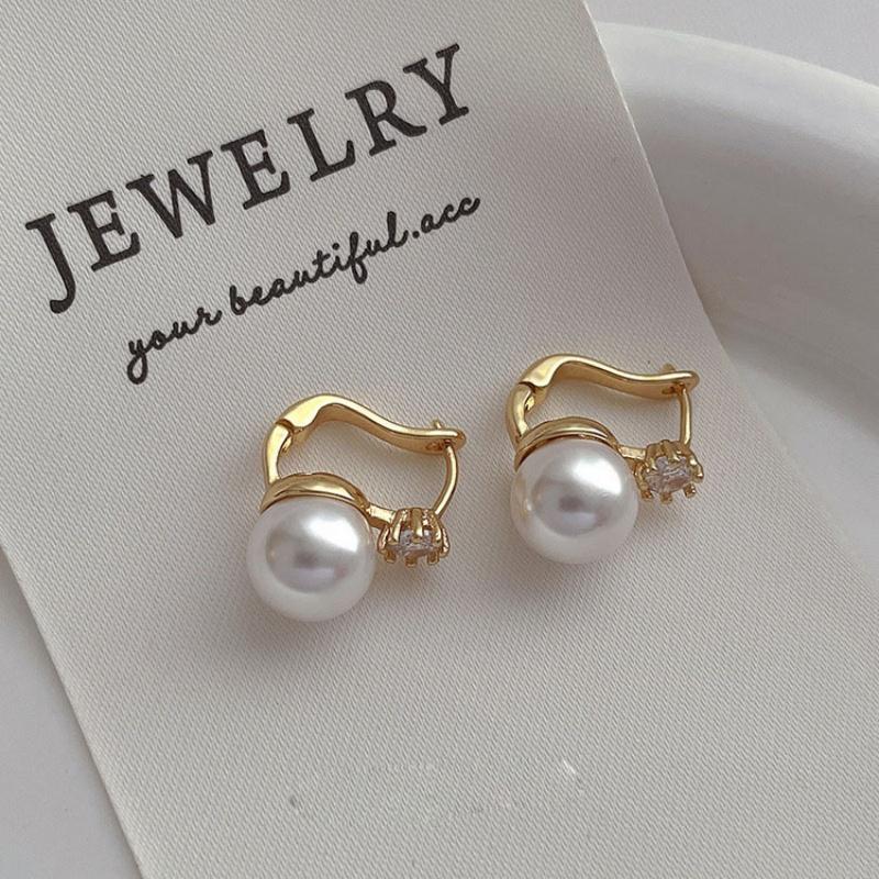 

French Fashion Zircon Imitation Pearl Ear Buckle for Women Geometric Stud Earrings Banquet Jewelry Earrings Accessories Gifts золотой