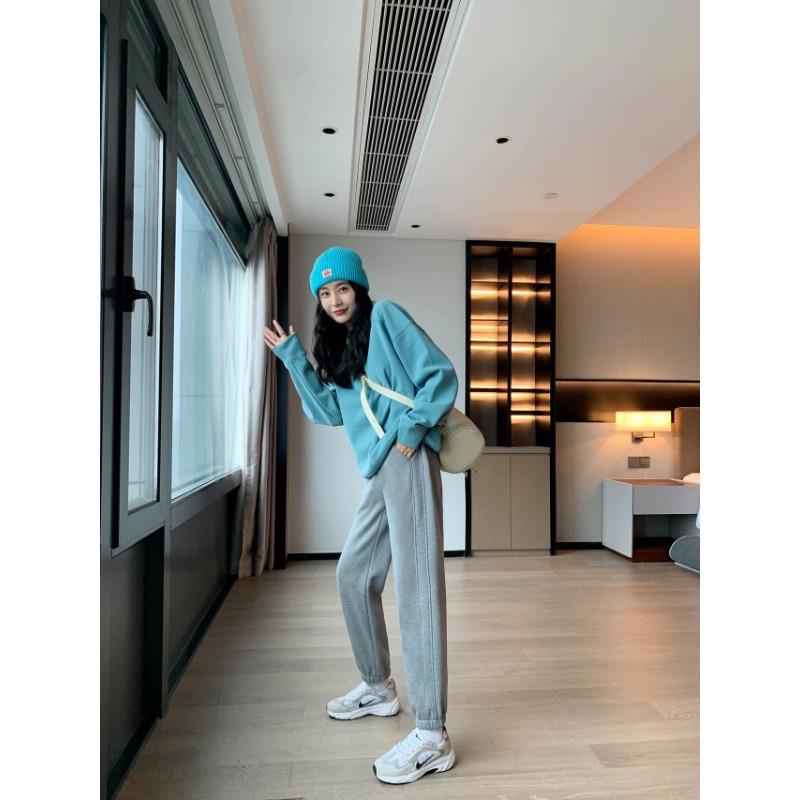 Women Solid Color Velvet Fashion Sport Winter Sweatpants Loose Casual Thick Plush Trousers