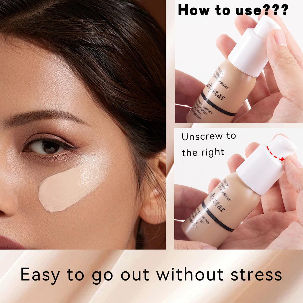 JULYSTAR Liquid Foundation Set Soft Matte Long Wear Waterproof Oil-Controlling Naturally Flawless Concealer Face Makeup Cosmetics with Beauty Sponge