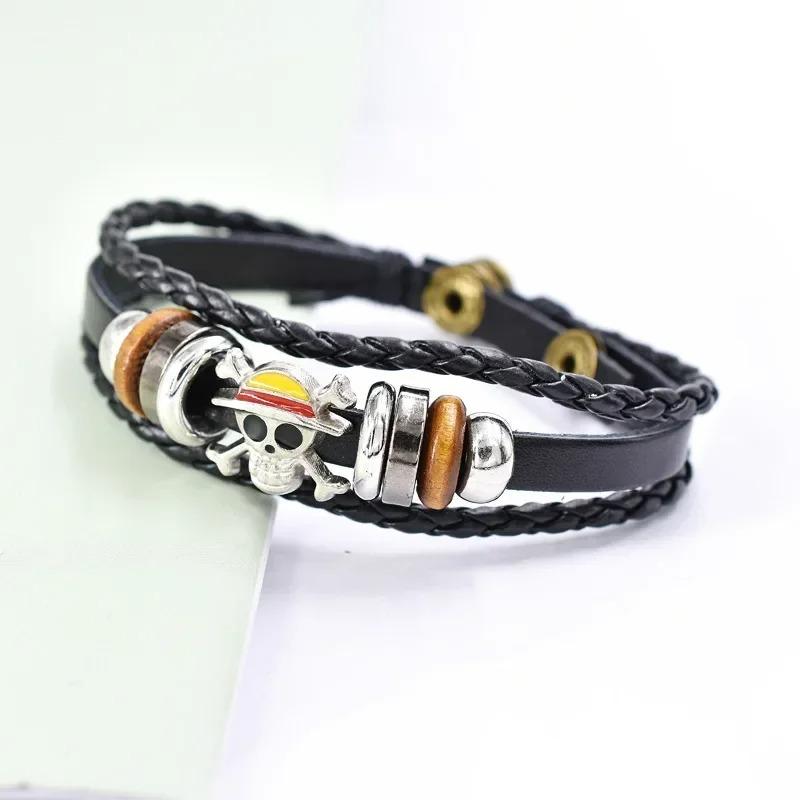 Anime One Piece Bracelet Luffy PU Bracelet Cosplay Accessories Straw Hat Pirate Jewelry Leather Bracelet Birthday Gifts