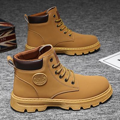 2025 Winter New Martin Boots Men's Korean Version of High-top Tooling Shoes Leather Surface Trend Leather Boots British Style Big Yellow Boots Tide
