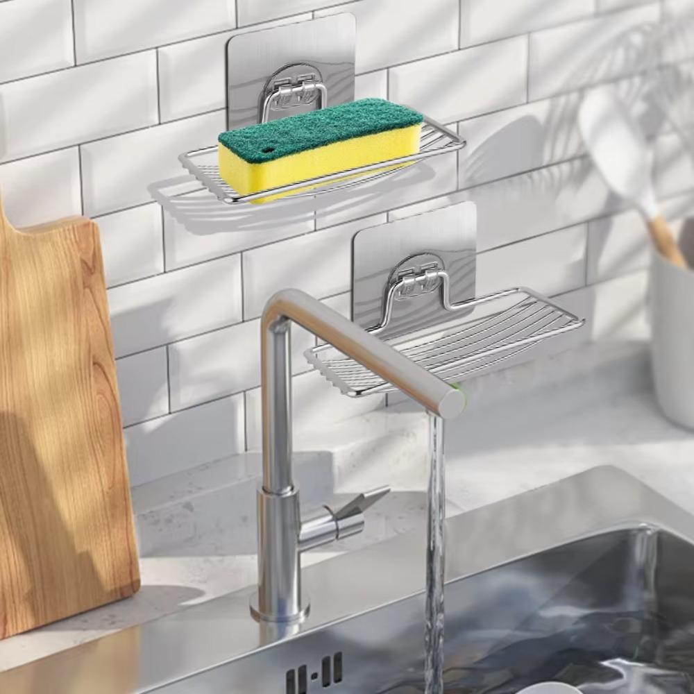 1PC  Punch-free Nail-free Bathroom Single Layer Drain Wall Hanging Sucker Soap Box Light Luxury Shelf Stainless Steel Soap Rack