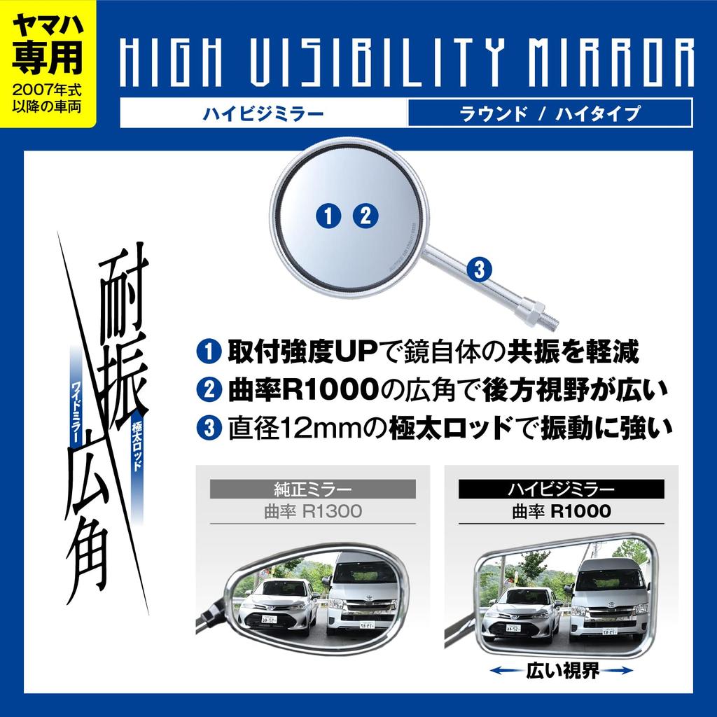 Daytona Motorcycle Mirrors for Yamaha and later Single Mirror per Product 25220 (2007 models), Vibration-Resistant, Wide-Angle, High-Visibility