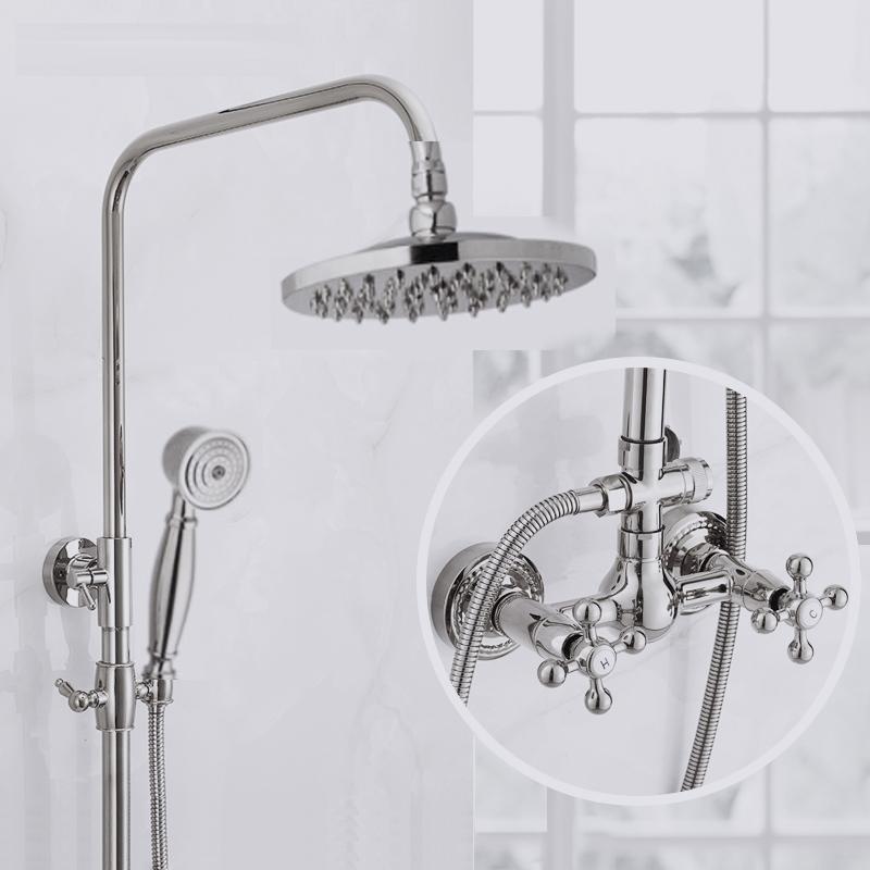Luxury NEW Bathroom Surface Mount Brass Rainfall Shower Faucet Set Antique Brass with Handshower + Tub Spout + 8 shower head