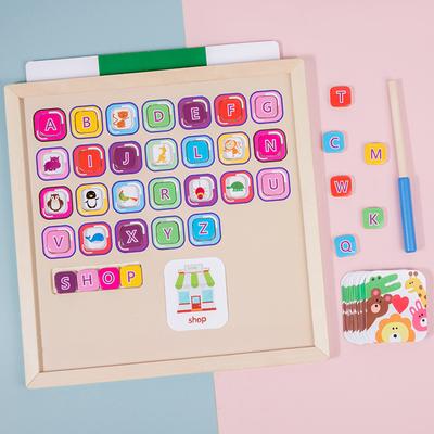 Multifunktionale doppelseitige magnetische Wortpuzzle-Zeichenbrett-Puzzle-pädagogisches Kinderspielzeug Tier Buchstabe Wort Zuordnung Stift