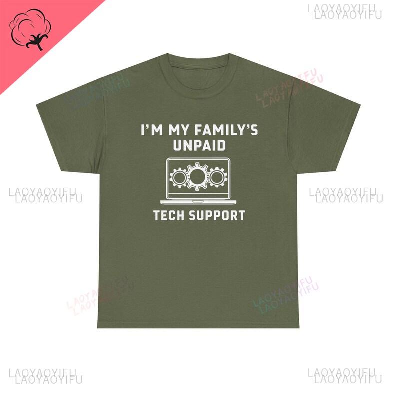 Humorous Tech Support Tee Unisex for Family Information Technology Tech Lovers Casual Oneck Wear Birthday Present Loose Tops